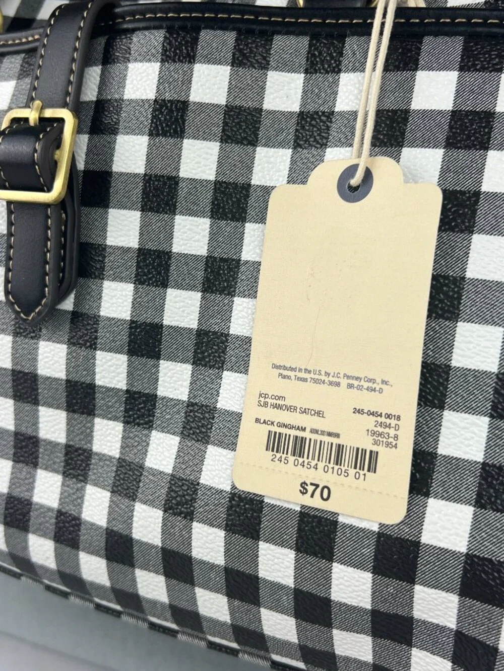 NWT St. John's Bay Hanover Satchel Black & White Gingham Checkered Print Purse